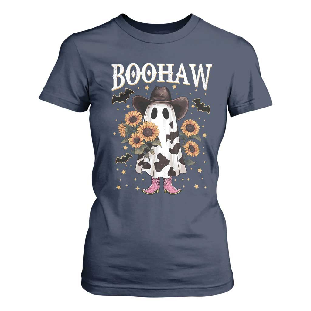 Funny Boohaw Halloween Western Cowboy Ghost T Shirt For Women TS11 Navy Print Your Wear