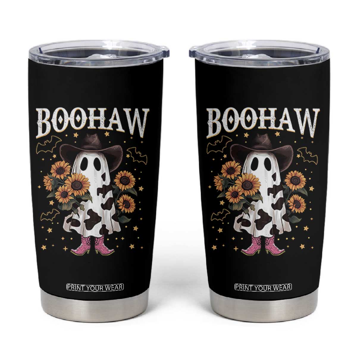 Funny Boohaw Halloween Western Cowboy Ghost Tumbler Cup TS11 Black Print Your Wear