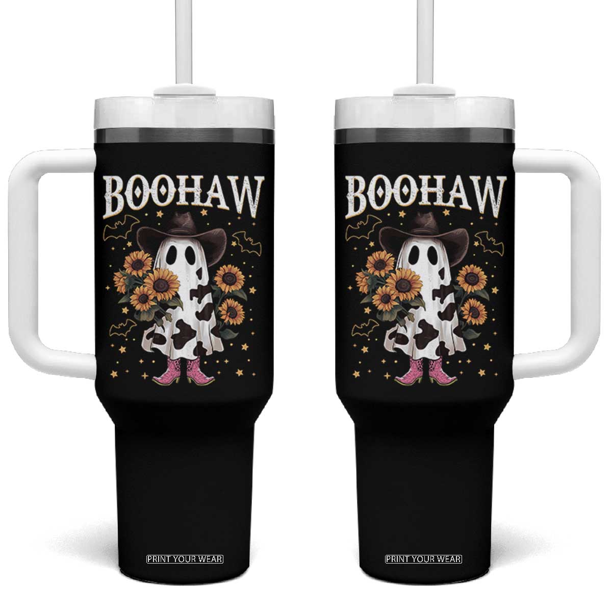 Funny Boohaw Halloween Western Cowboy Ghost Tumbler With Handle TS11 One Size: 40 oz Black Print Your Wear