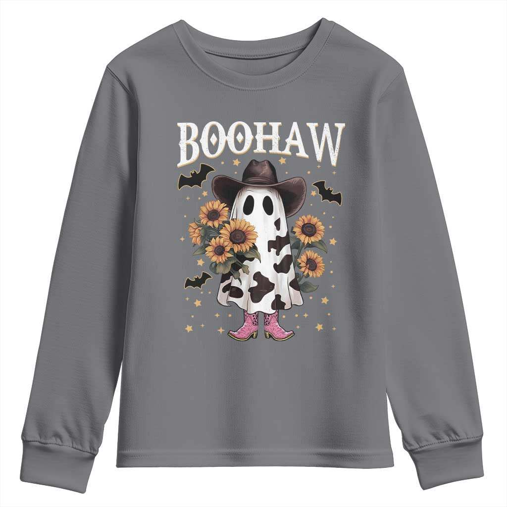 Funny Boohaw Halloween Western Cowboy Ghost Youth Sweatshirt TS11 Charcoal Print Your Wear