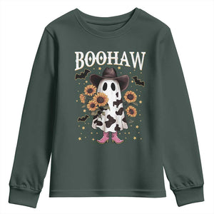 Funny Boohaw Halloween Western Cowboy Ghost Youth Sweatshirt TS11 Dark Forest Green Print Your Wear