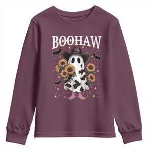 Funny Boohaw Halloween Western Cowboy Ghost Youth Sweatshirt TS11 Maroon Print Your Wear