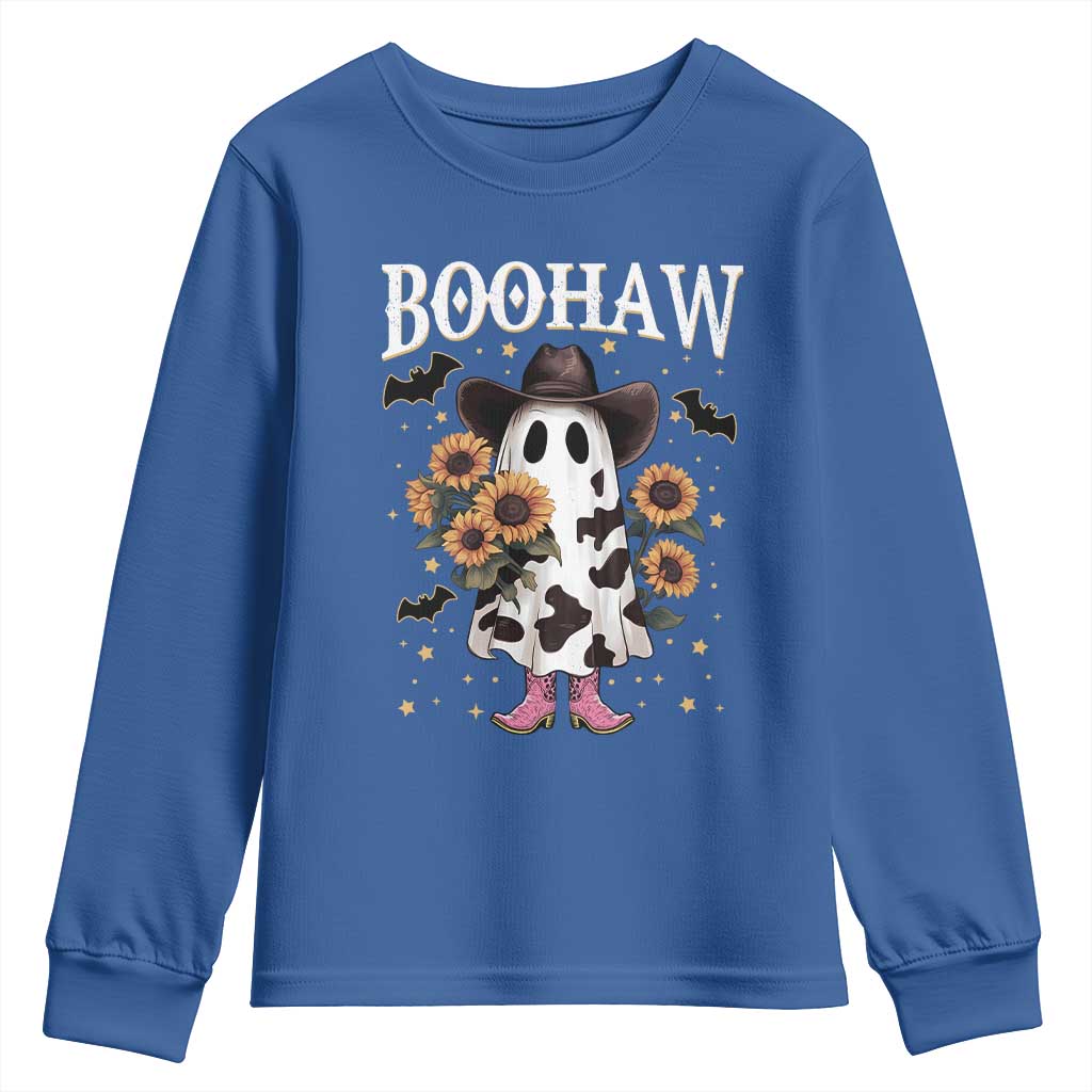 Funny Boohaw Halloween Western Cowboy Ghost Youth Sweatshirt TS11 Royal Blue Print Your Wear