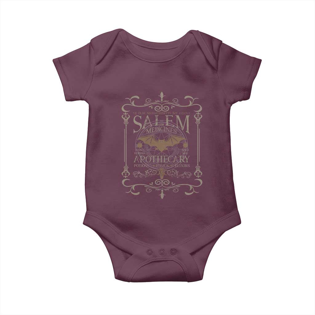 Halloween Salem Witch Baby Onesie Salem Medicines Apothecary Potions Tonics Elixirs TS11 Maroon Print Your Wear