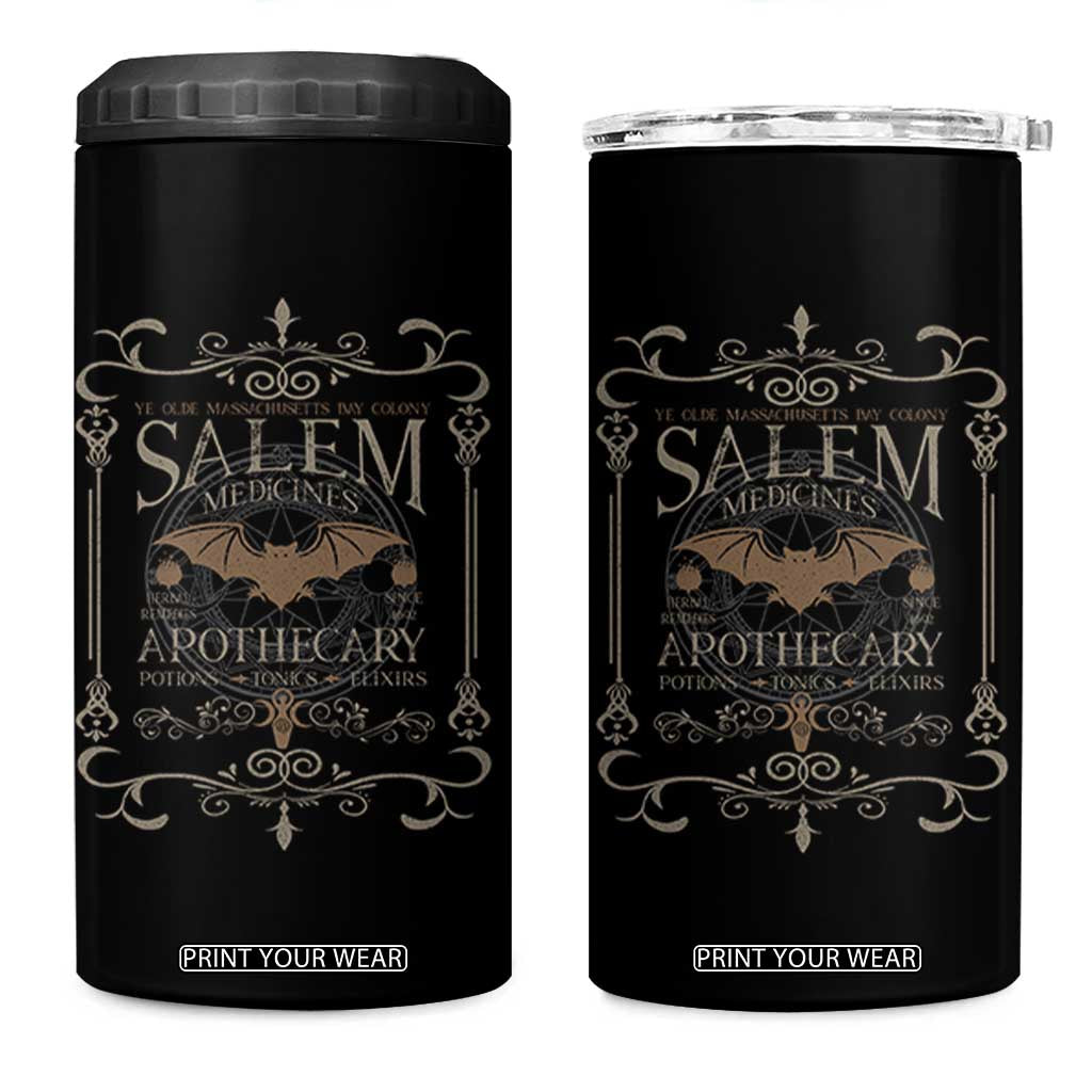 Halloween Salem Witch 4 in 1 Can Cooler Tumbler Salem Medicines Apothecary Potions Tonics Elixirs TS11 One Size: 16 oz Black Print Your Wear
