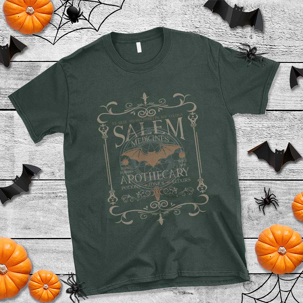 Halloween Salem Witch T Shirt Salem Medicines Apothecary Potions Tonics Elixirs TS11 Dark Forest Green Print Your Wear