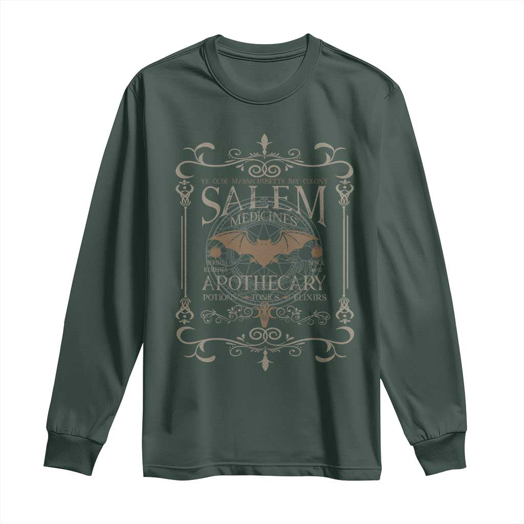Halloween Salem Witch Long Sleeve Shirt Salem Medicines Apothecary Potions Tonics Elixirs TS11 Dark Forest Green Print Your Wear