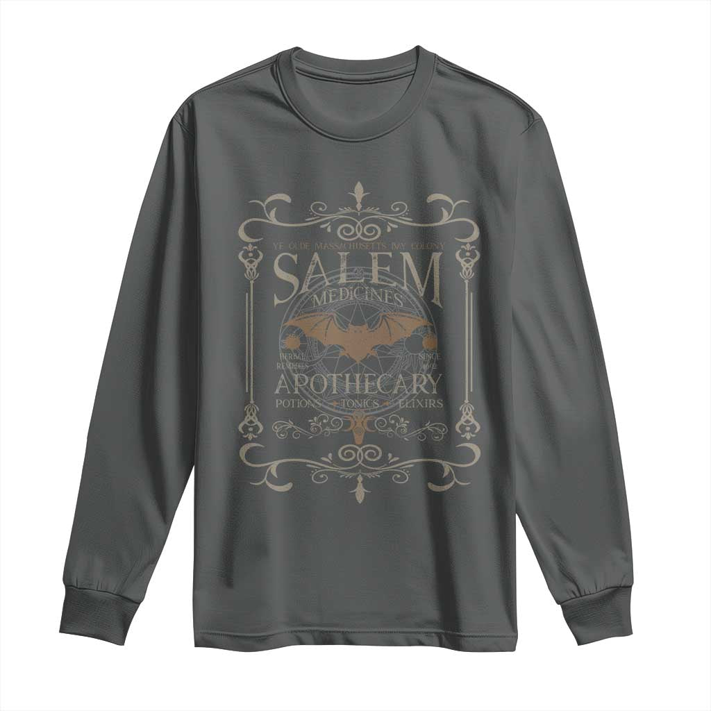 Halloween Salem Witch Long Sleeve Shirt Salem Medicines Apothecary Potions Tonics Elixirs TS11 Dark Heather Print Your Wear