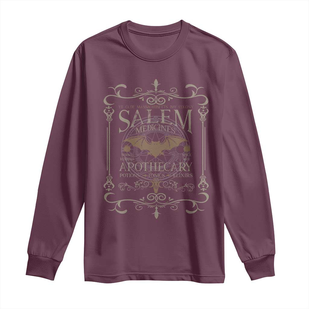 Halloween Salem Witch Long Sleeve Shirt Salem Medicines Apothecary Potions Tonics Elixirs TS11 Maroon Print Your Wear
