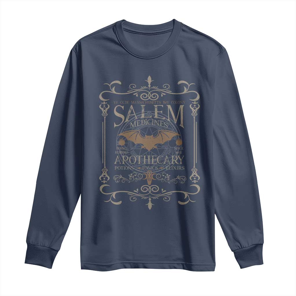 Halloween Salem Witch Long Sleeve Shirt Salem Medicines Apothecary Potions Tonics Elixirs TS11 Navy Print Your Wear