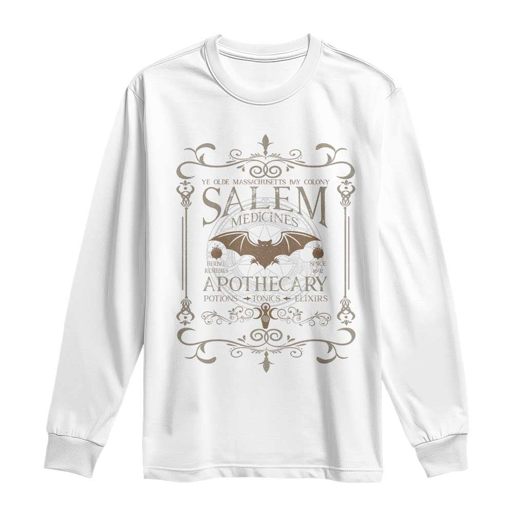 Halloween Salem Witch Long Sleeve Shirt Salem Medicines Apothecary Potions Tonics Elixirs TS11 White Print Your Wear