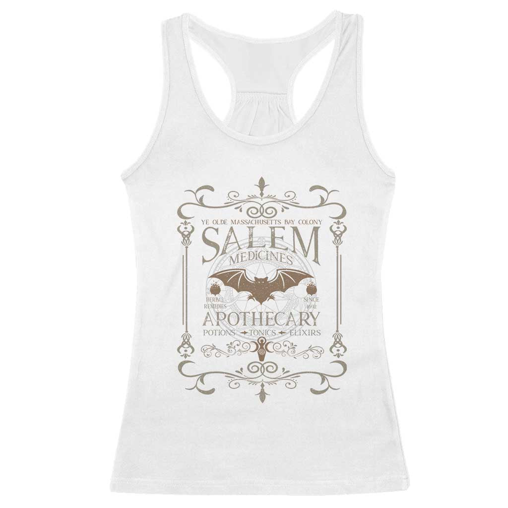 Halloween Salem Witch Racerback Tank Top Salem Medicines Apothecary Potions Tonics Elixirs TS11 White Print Your Wear