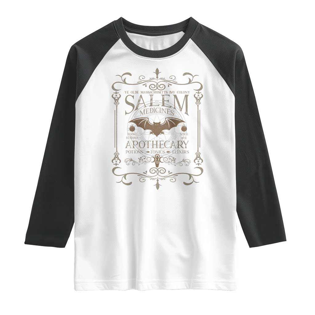 Halloween Salem Witch Raglan Shirt Salem Medicines Apothecary Potions Tonics Elixirs TS11 White Black Print Your Wear