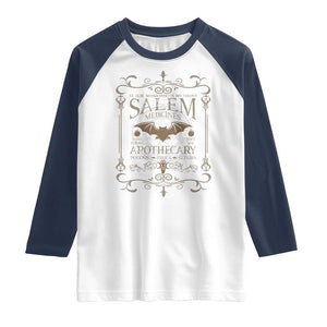Halloween Salem Witch Raglan Shirt Salem Medicines Apothecary Potions Tonics Elixirs TS11 White Navy Print Your Wear