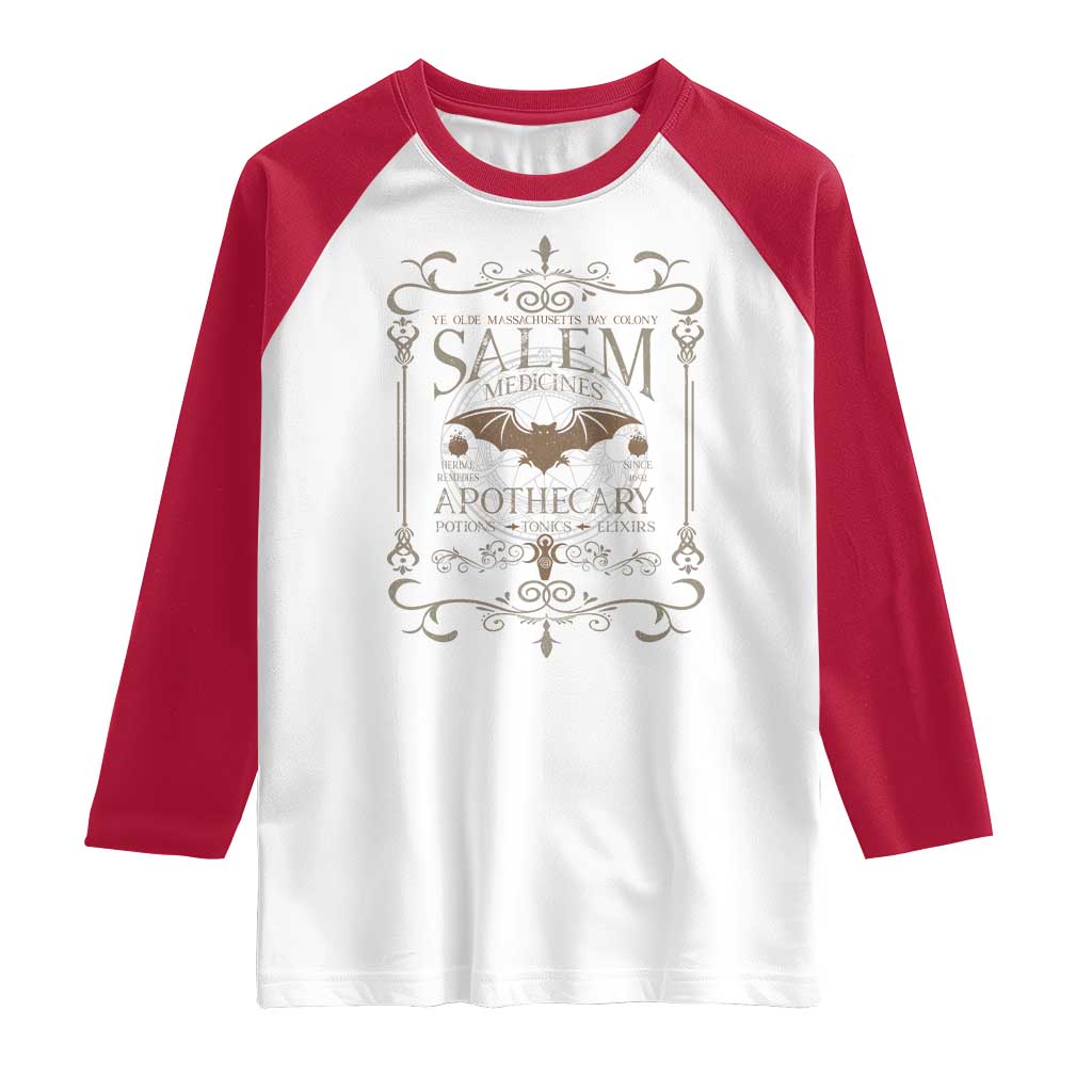 Halloween Salem Witch Raglan Shirt Salem Medicines Apothecary Potions Tonics Elixirs TS11 White Red Print Your Wear