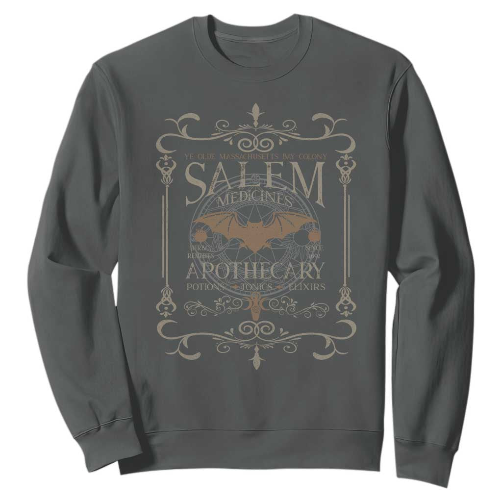 Halloween Salem Witch Sweatshirt Salem Medicines Apothecary Potions Tonics Elixirs TS11 Dark Heather Print Your Wear