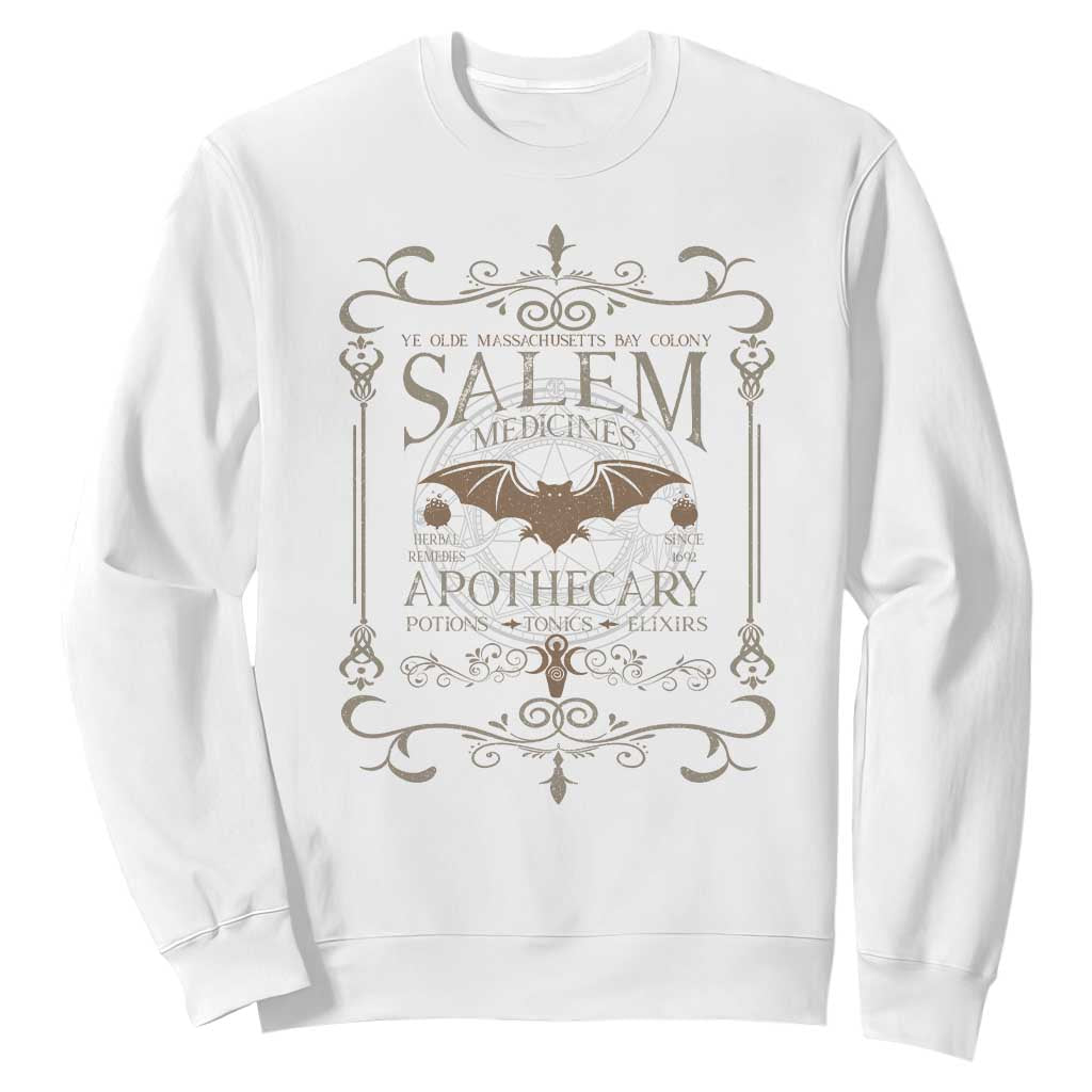 Halloween Salem Witch Sweatshirt Salem Medicines Apothecary Potions Tonics Elixirs TS11 White Print Your Wear