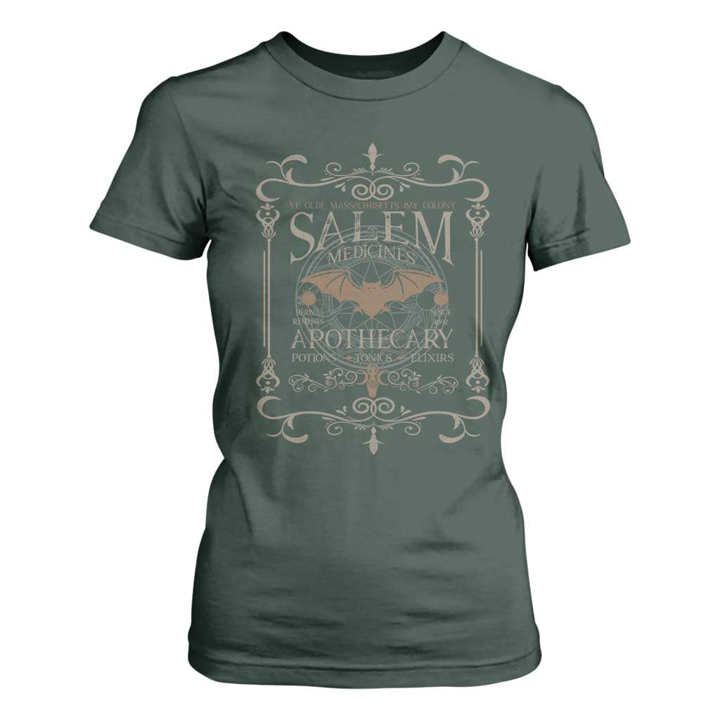 Halloween Salem Witch T Shirt For Women Salem Medicines Apothecary Potions Tonics Elixirs TS11 Dark Forest Green Print Your Wear