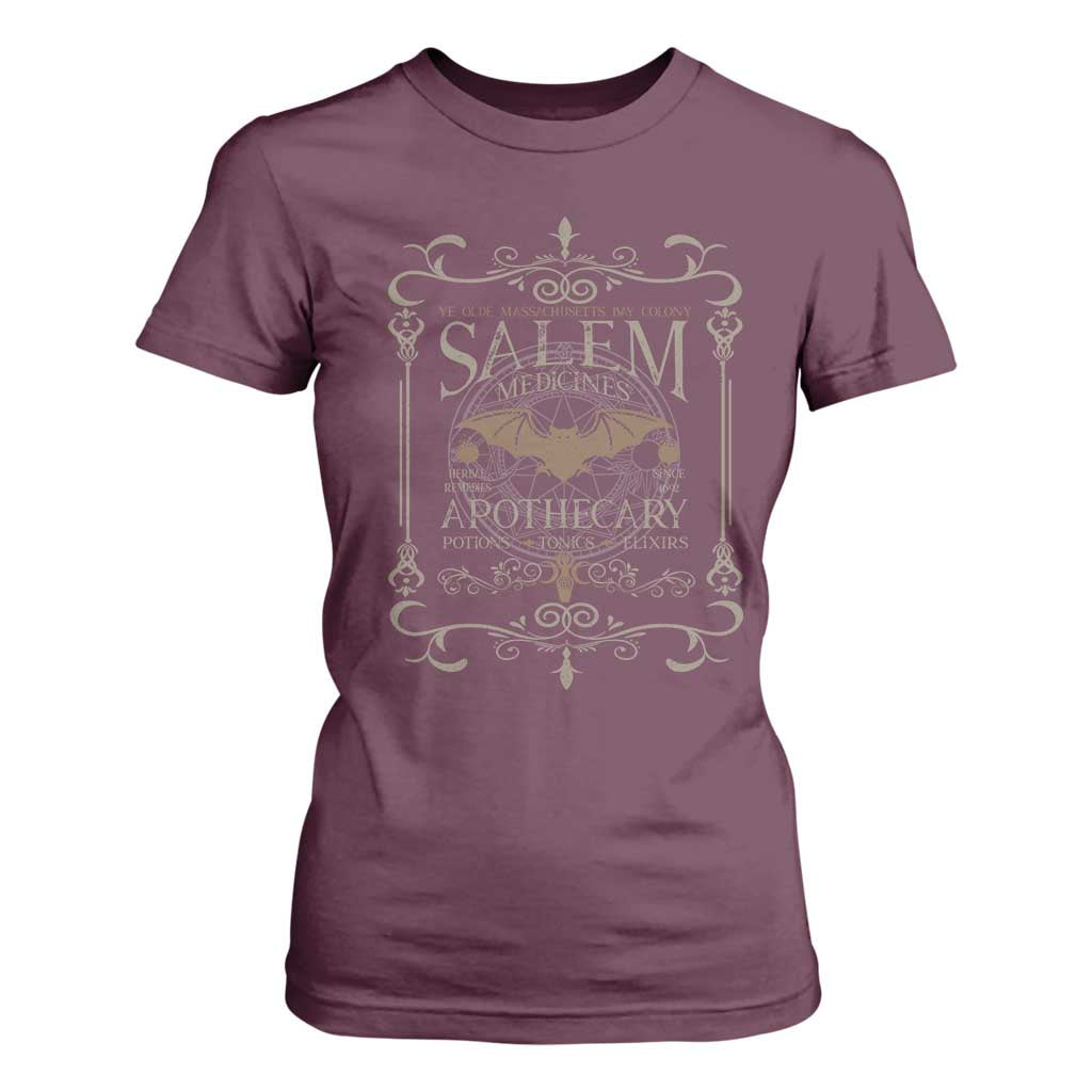 Halloween Salem Witch T Shirt For Women Salem Medicines Apothecary Potions Tonics Elixirs TS11 Maroon Print Your Wear