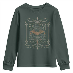 Halloween Salem Witch Youth Sweatshirt Salem Medicines Apothecary Potions Tonics Elixirs TS11 Dark Forest Green Print Your Wear