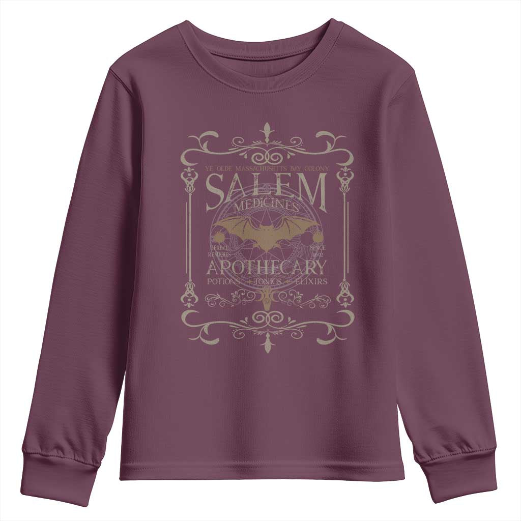 Halloween Salem Witch Youth Sweatshirt Salem Medicines Apothecary Potions Tonics Elixirs TS11 Maroon Print Your Wear