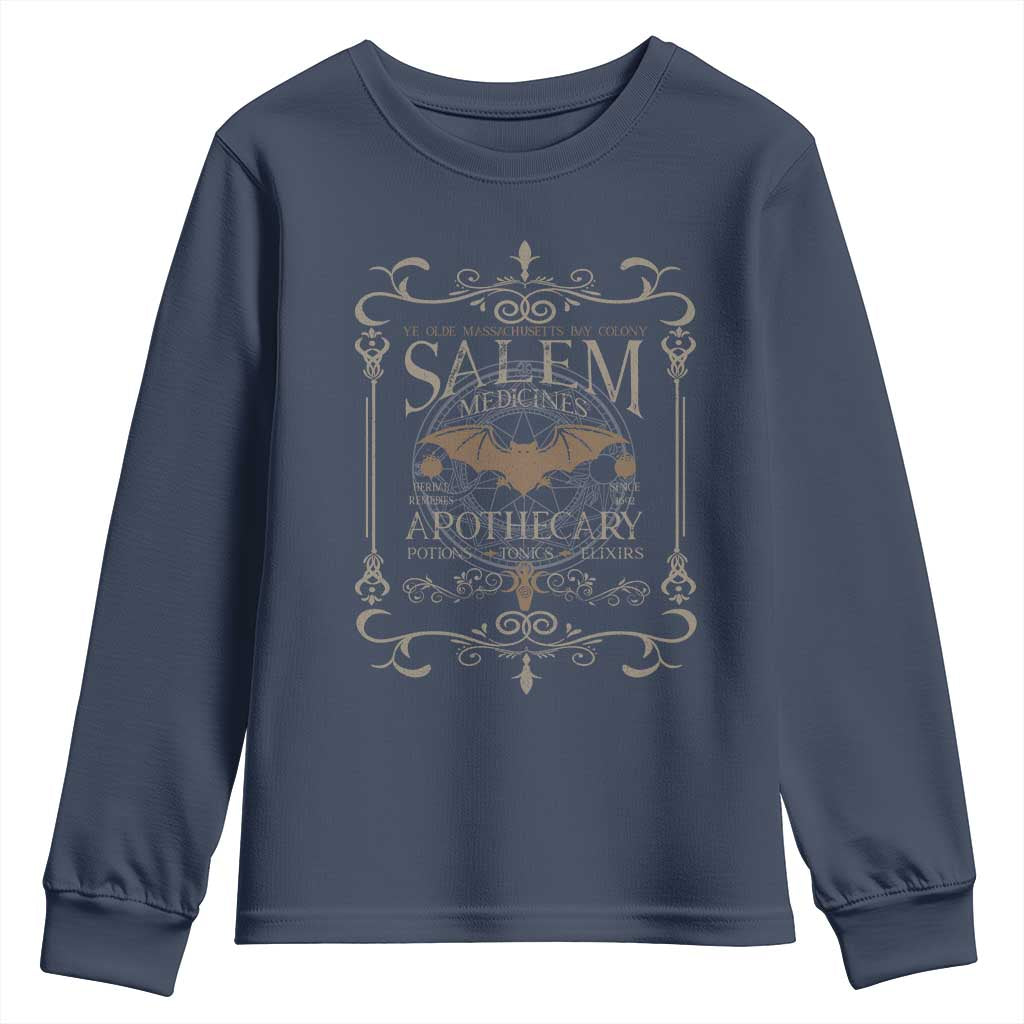 Halloween Salem Witch Youth Sweatshirt Salem Medicines Apothecary Potions Tonics Elixirs TS11 Navy Print Your Wear
