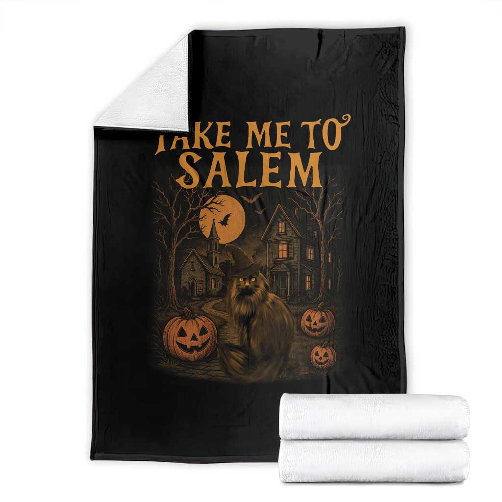Take Me To Salem Throw Blanket Halloween Witch Salem Trip Black Cat Spooky Season TS11 Black Print Your Wear