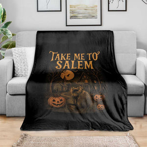 Take Me To Salem Throw Blanket Halloween Witch Salem Trip Black Cat Spooky Season TS11 Print Your Wear