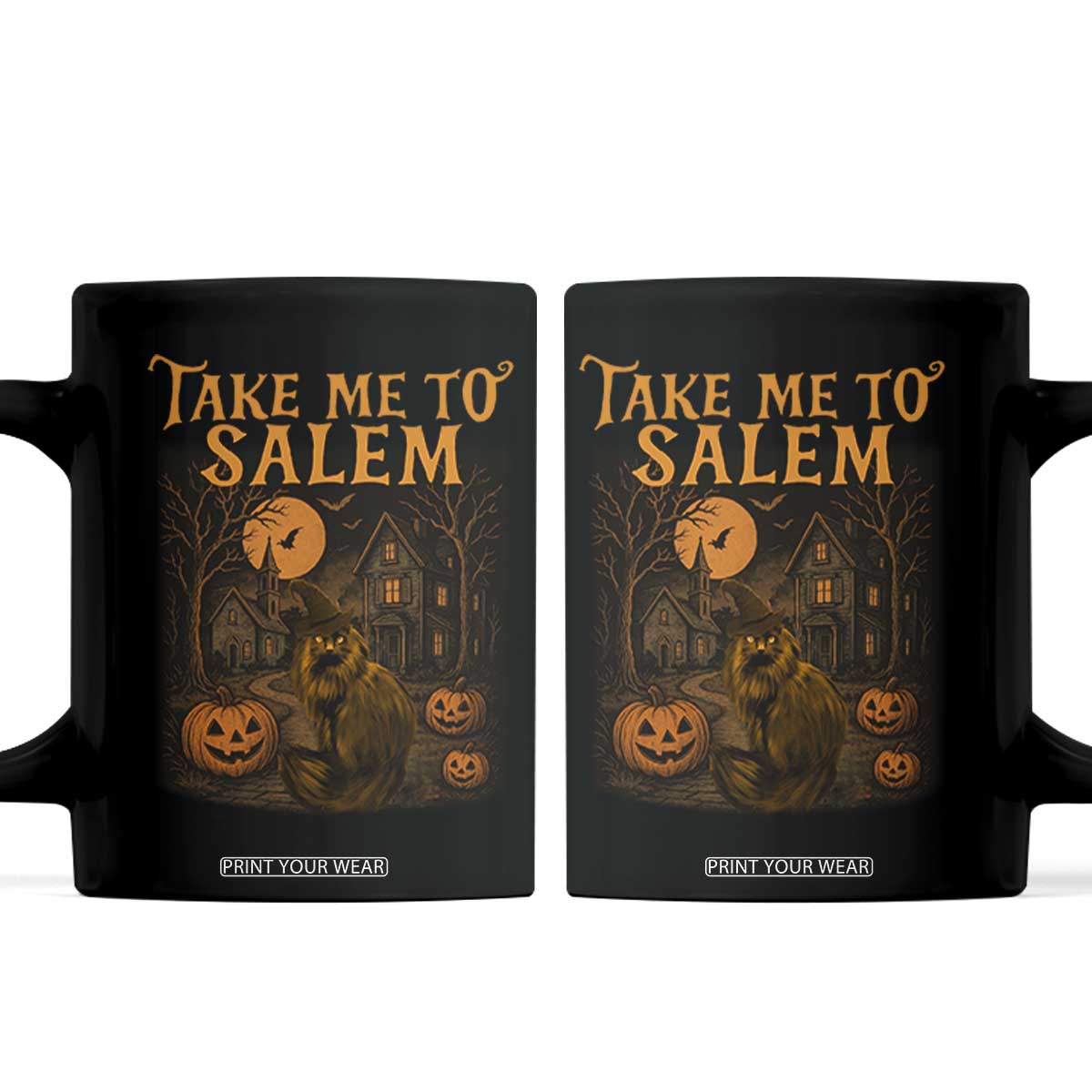 Take Me To Salem Coffee Mug Halloween Witch Salem Trip Black Cat Spooky Season TS11 Black Print Your Wear