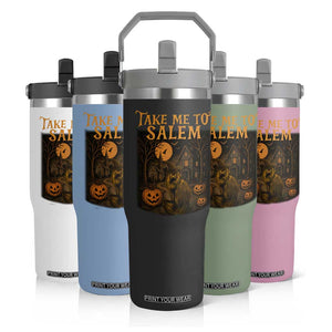 Take Me To Salem Flip Straw Tumbler Halloween Witch Salem Trip Black Cat Spooky Season TS11 Print Your Wear