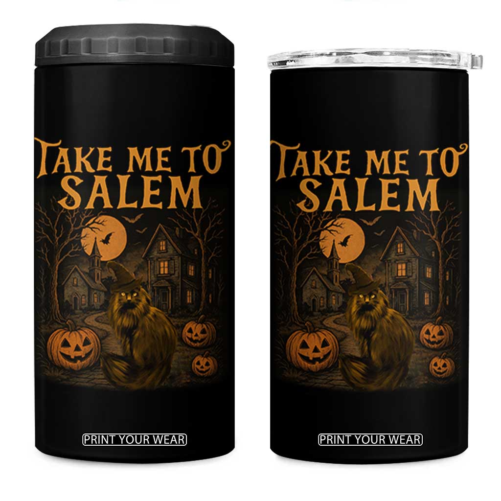 Take Me To Salem 4 in 1 Can Cooler Tumbler Halloween Witch Salem Trip Black Cat Spooky Season TS11 One Size: 16 oz Black Print Your Wear
