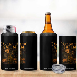 Take Me To Salem 4 in 1 Can Cooler Tumbler Halloween Witch Salem Trip Black Cat Spooky Season TS11 Print Your Wear
