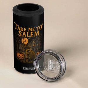 Take Me To Salem 4 in 1 Can Cooler Tumbler Halloween Witch Salem Trip Black Cat Spooky Season TS11 Print Your Wear