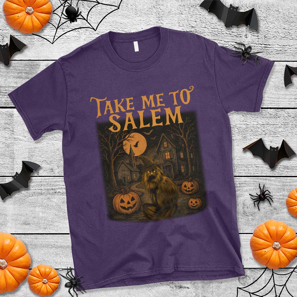 Take Me To Salem T Shirt Halloween Witch Salem Trip Black Cat Spooky Season TS11 Purple Print Your Wear