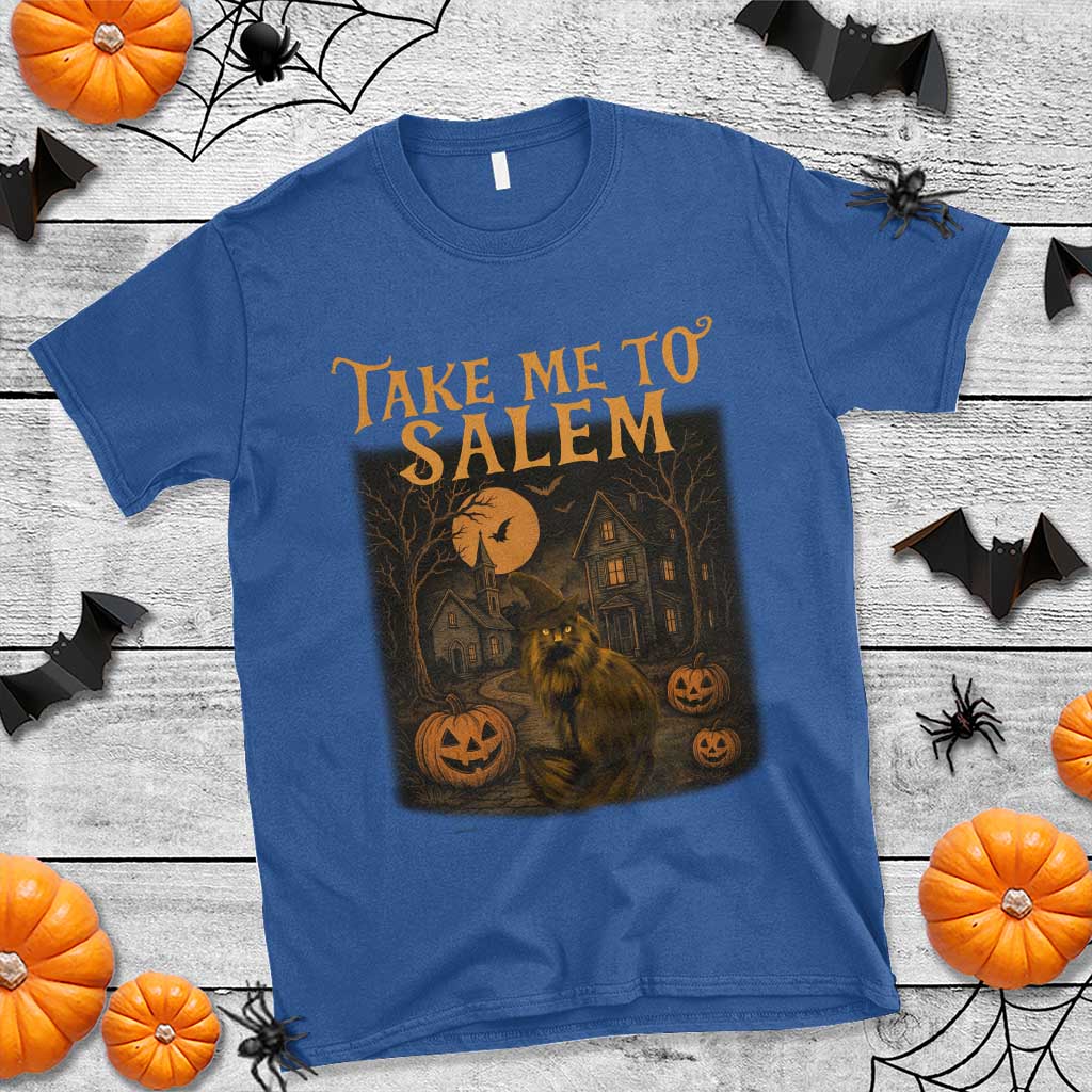 Take Me To Salem T Shirt Halloween Witch Salem Trip Black Cat Spooky Season TS11 Royal Blue Print Your Wear