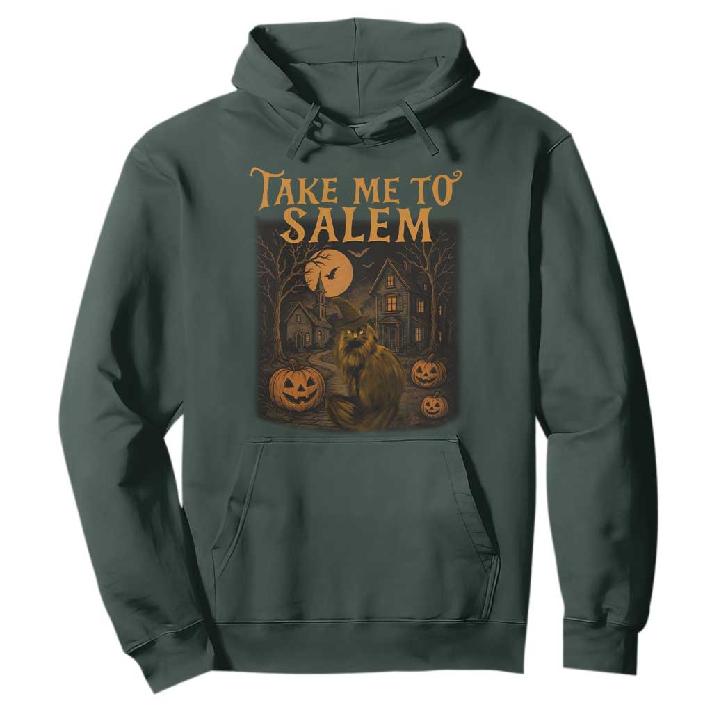Take Me To Salem Hoodie Halloween Witch Salem Trip Black Cat Spooky Season TS11 Dark Forest Green Print Your Wear