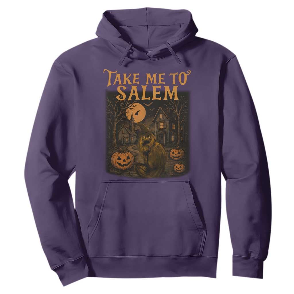 Take Me To Salem Hoodie Halloween Witch Salem Trip Black Cat Spooky Season TS11 Purple Print Your Wear