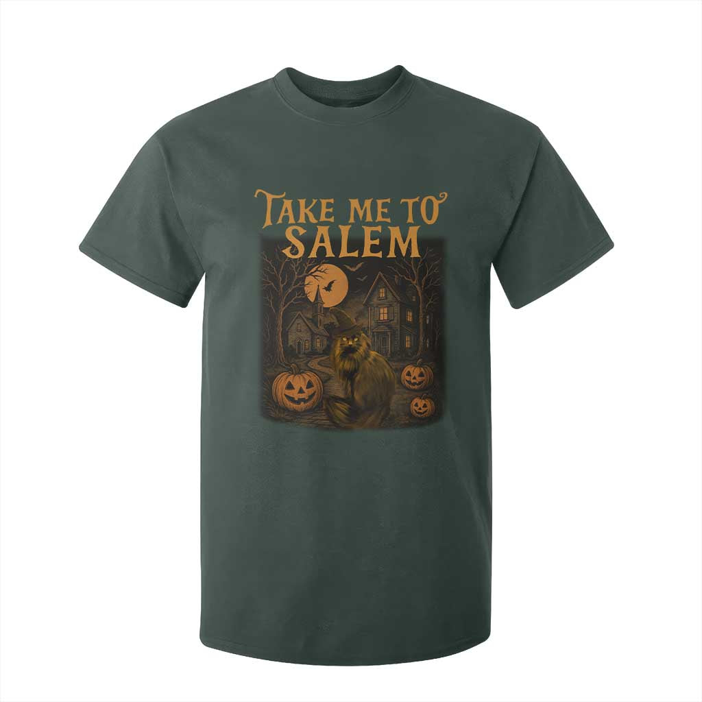 Take Me To Salem T Shirt For Kid Halloween Witch Salem Trip Black Cat Spooky Season TS11 Dark Forest Green Print Your Wear