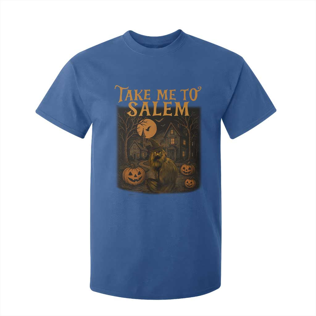 Take Me To Salem T Shirt For Kid Halloween Witch Salem Trip Black Cat Spooky Season TS11 Royal Blue Print Your Wear