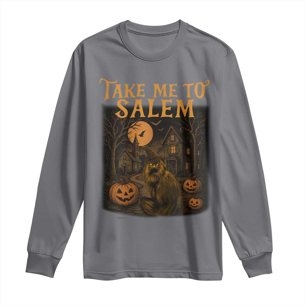 Take Me To Salem Long Sleeve Shirt Halloween Witch Salem Trip Black Cat Spooky Season TS11 Charcoal Print Your Wear