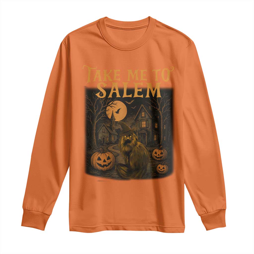 Take Me To Salem Long Sleeve Shirt Halloween Witch Salem Trip Black Cat Spooky Season TS11 Orange Print Your Wear