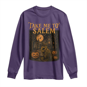 Take Me To Salem Long Sleeve Shirt Halloween Witch Salem Trip Black Cat Spooky Season TS11 Purple Print Your Wear