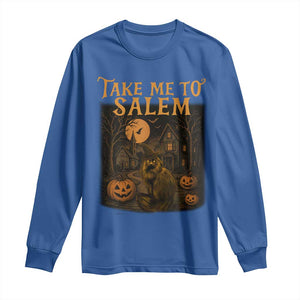 Take Me To Salem Long Sleeve Shirt Halloween Witch Salem Trip Black Cat Spooky Season TS11 Royal Blue Print Your Wear