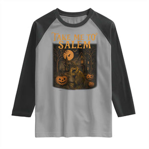 Take Me To Salem Raglan Shirt Halloween Witch Salem Trip Black Cat Spooky Season TS11 Sport Gray Black Print Your Wear