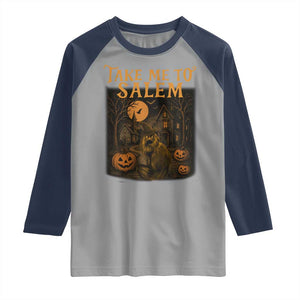 Take Me To Salem Raglan Shirt Halloween Witch Salem Trip Black Cat Spooky Season TS11 Sport Gray Navy Print Your Wear