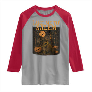 Take Me To Salem Raglan Shirt Halloween Witch Salem Trip Black Cat Spooky Season TS11 Sport Gray Red Print Your Wear