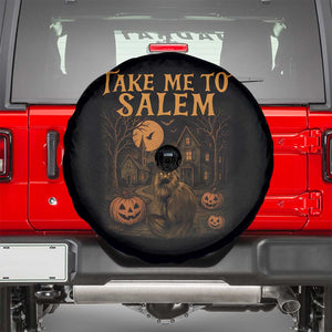 Take Me To Salem Spare Tire Cover Halloween Witch Salem Trip Black Cat Spooky Season TS11 Black Print Your Wear