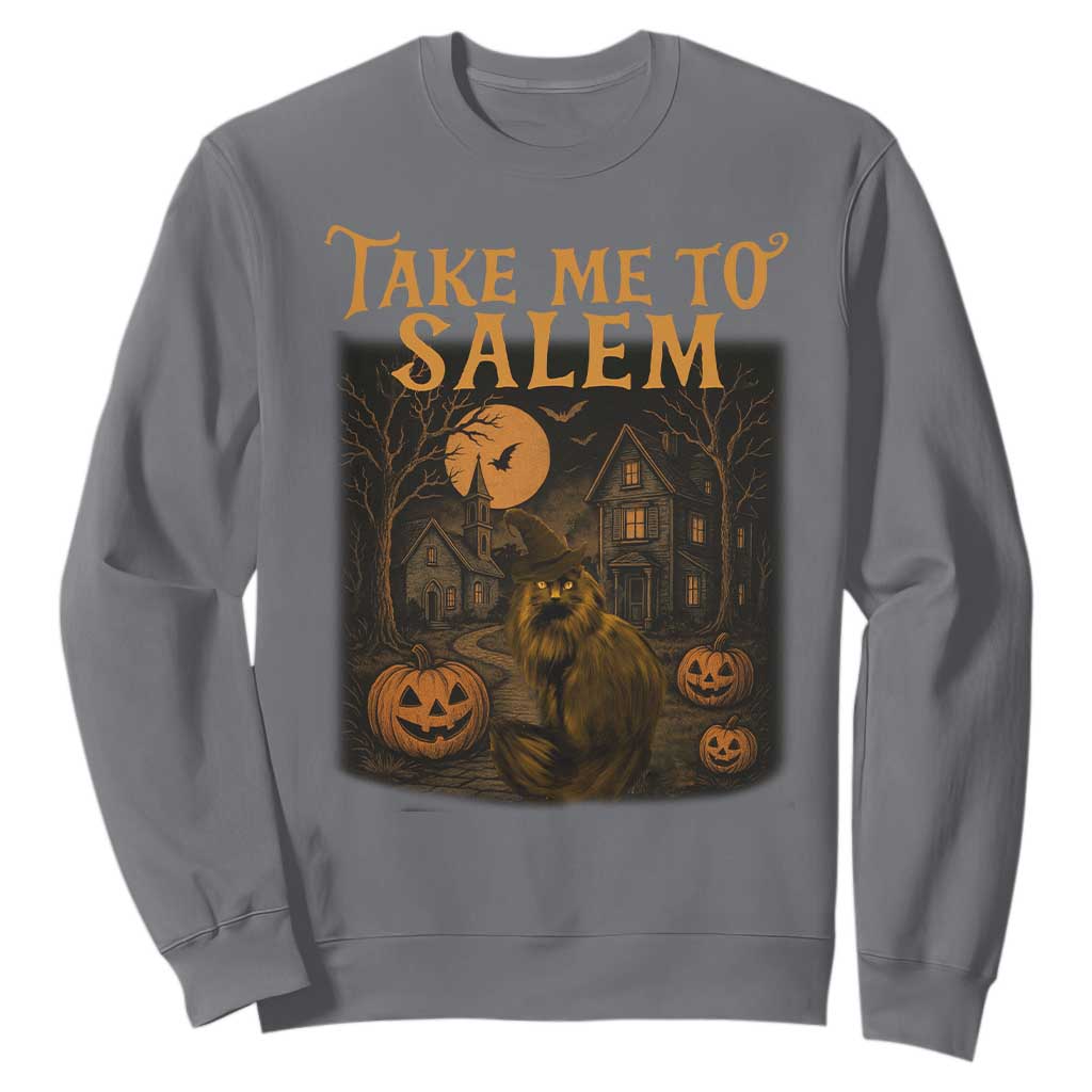 Take Me To Salem Sweatshirt Halloween Witch Salem Trip Black Cat Spooky Season TS11 Charcoal Print Your Wear