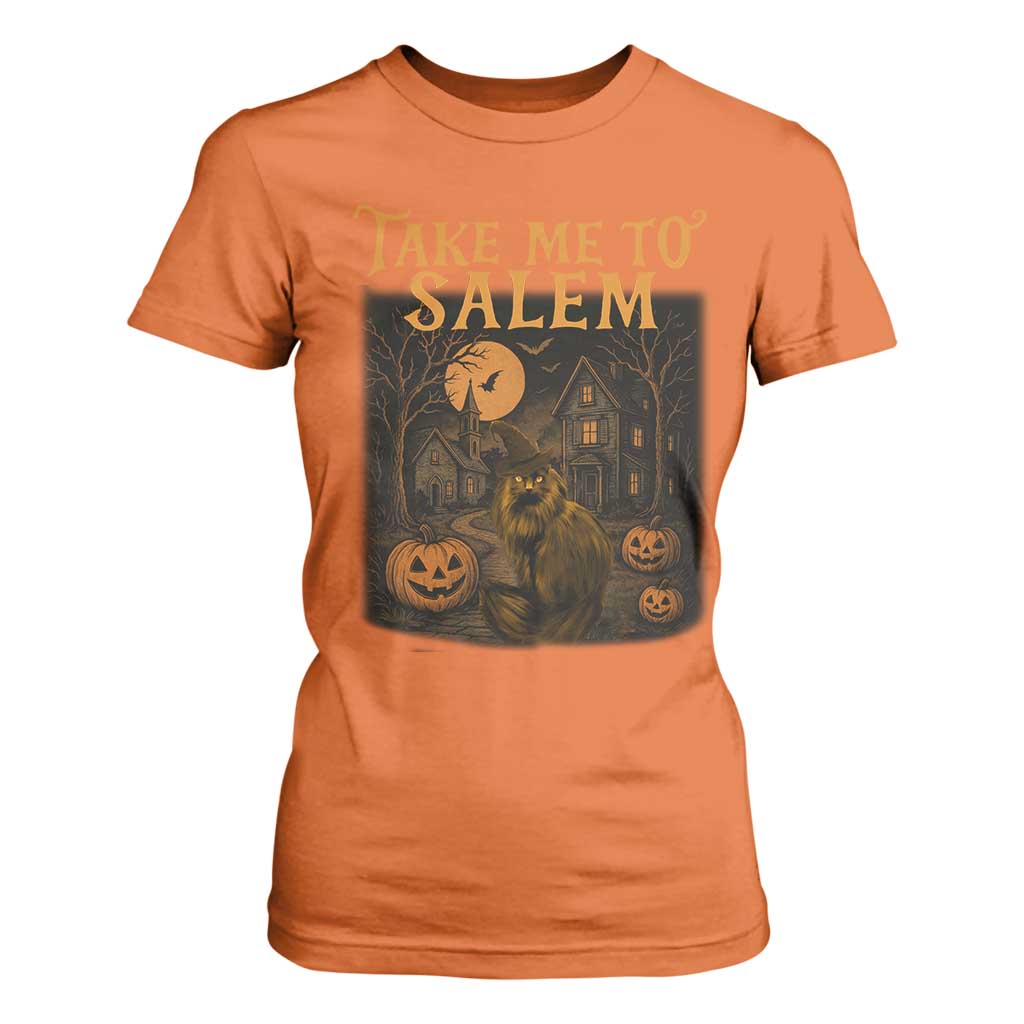 Take Me To Salem T Shirt For Women Halloween Witch Salem Trip Black Cat Spooky Season TS11 Orange Print Your Wear