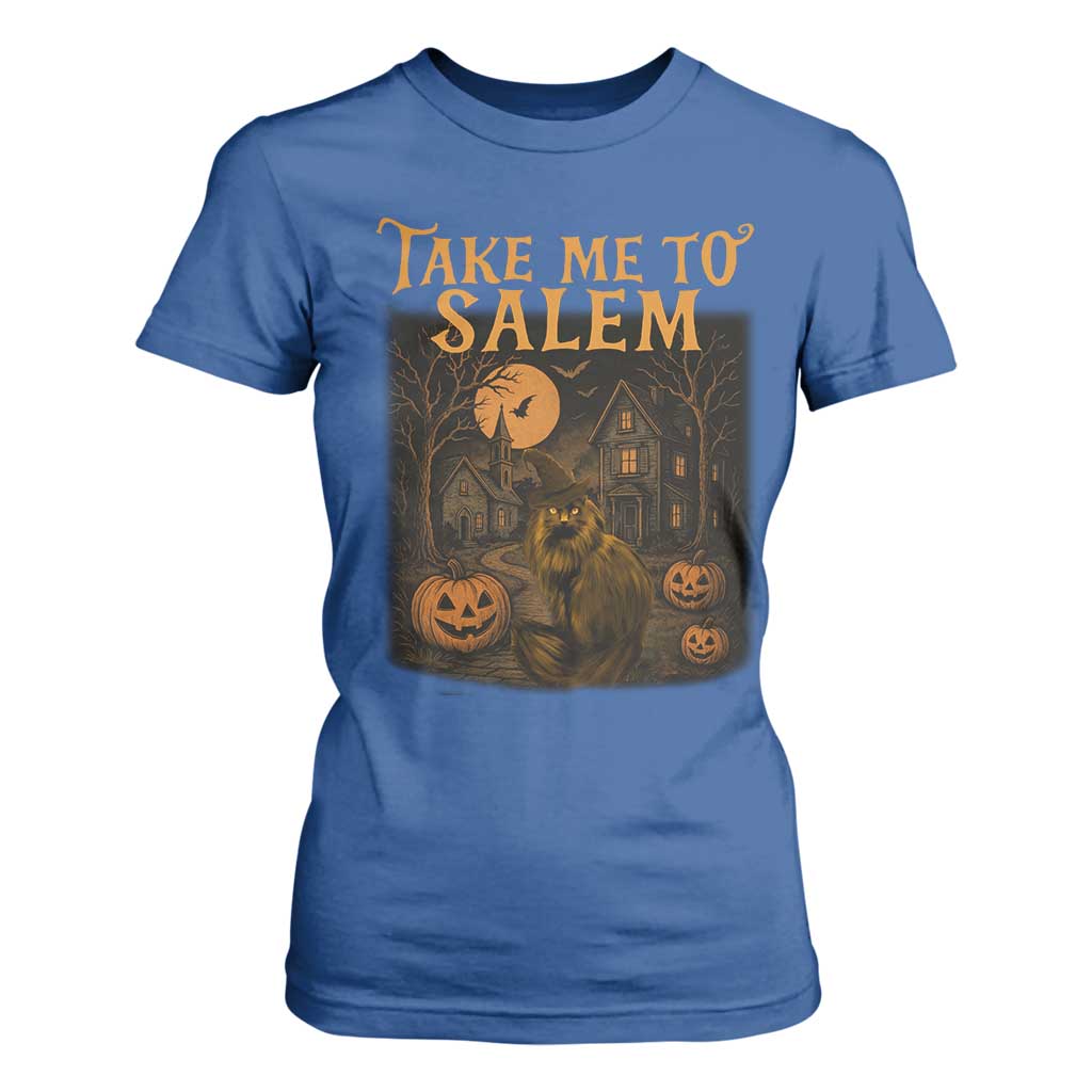 Take Me To Salem T Shirt For Women Halloween Witch Salem Trip Black Cat Spooky Season TS11 Royal Blue Print Your Wear